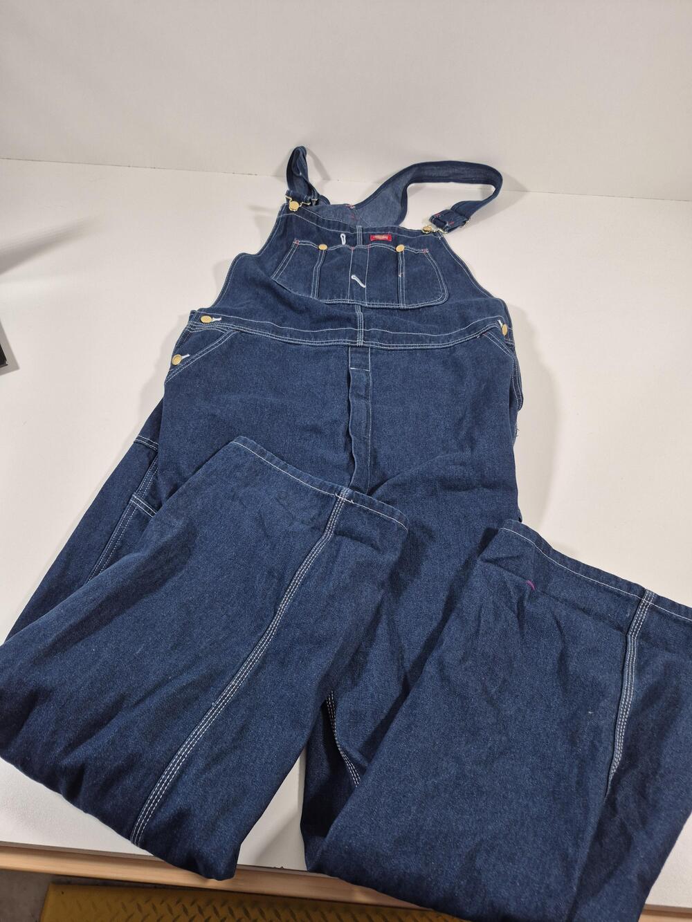 Dickies Bib Overalls Mens 40x32 Blue Denim Workwear Carpenter DB100RNB